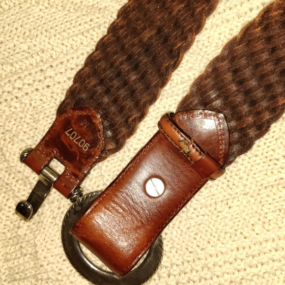 Vintage 90s Braided Leather Belt Large Buckle Western 2" width - Picture 9 of 11